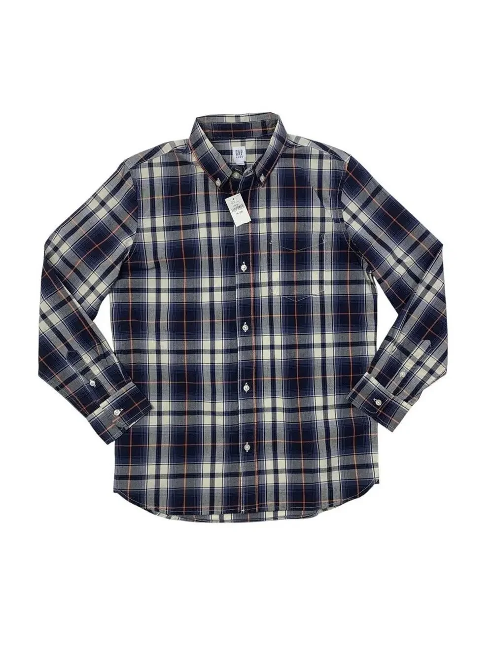 Gap Shirt Youth Big Boys XL Navy Plaid Cotton Poplin Long Sleeve Button Down